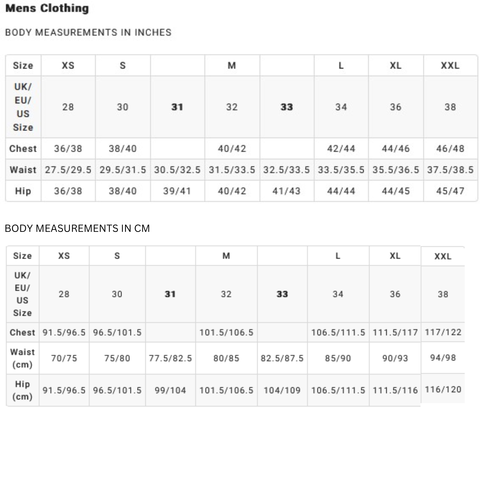 BILLABONG MENS CLOTHING 24 0 Size Chart